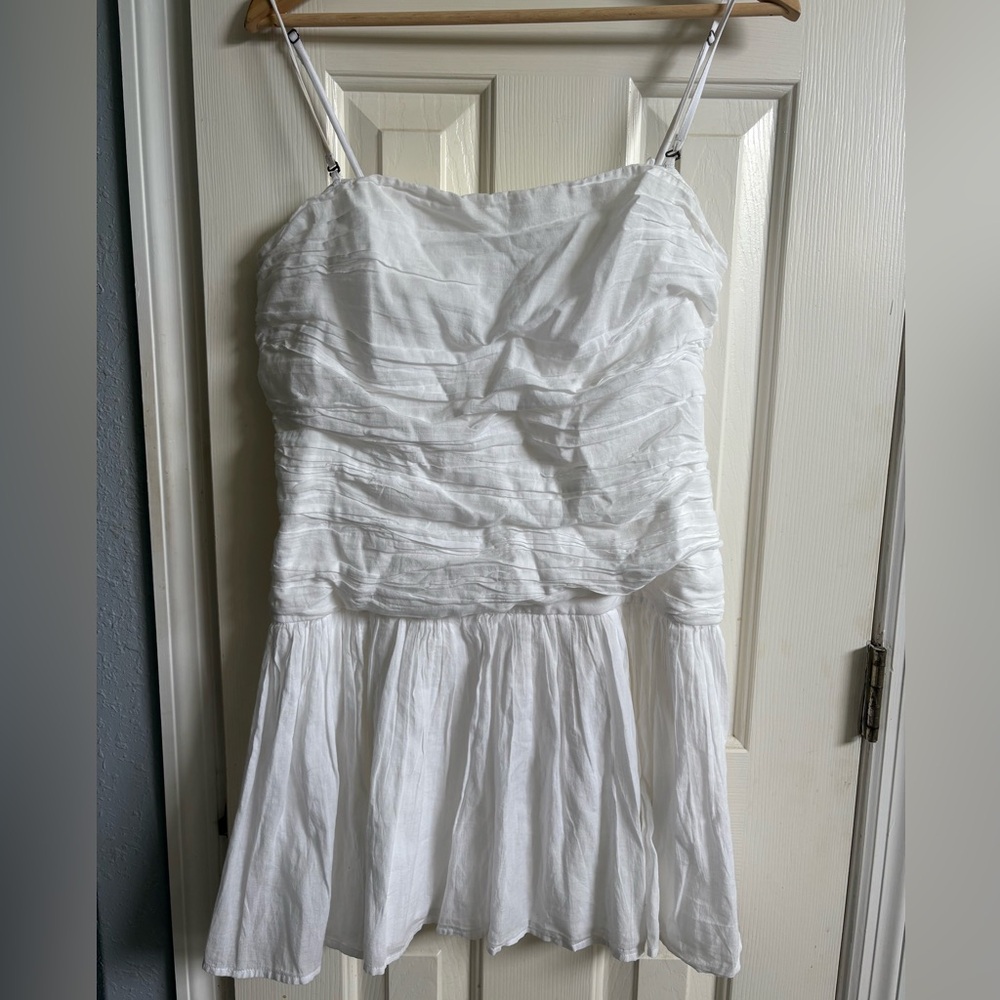 Abercrombie & Fitch White Ruched Spaghetti Strap Mini Dress